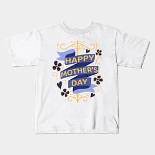 happy mother's day with blue ribbon and yellow flowers Kids T-Shirt